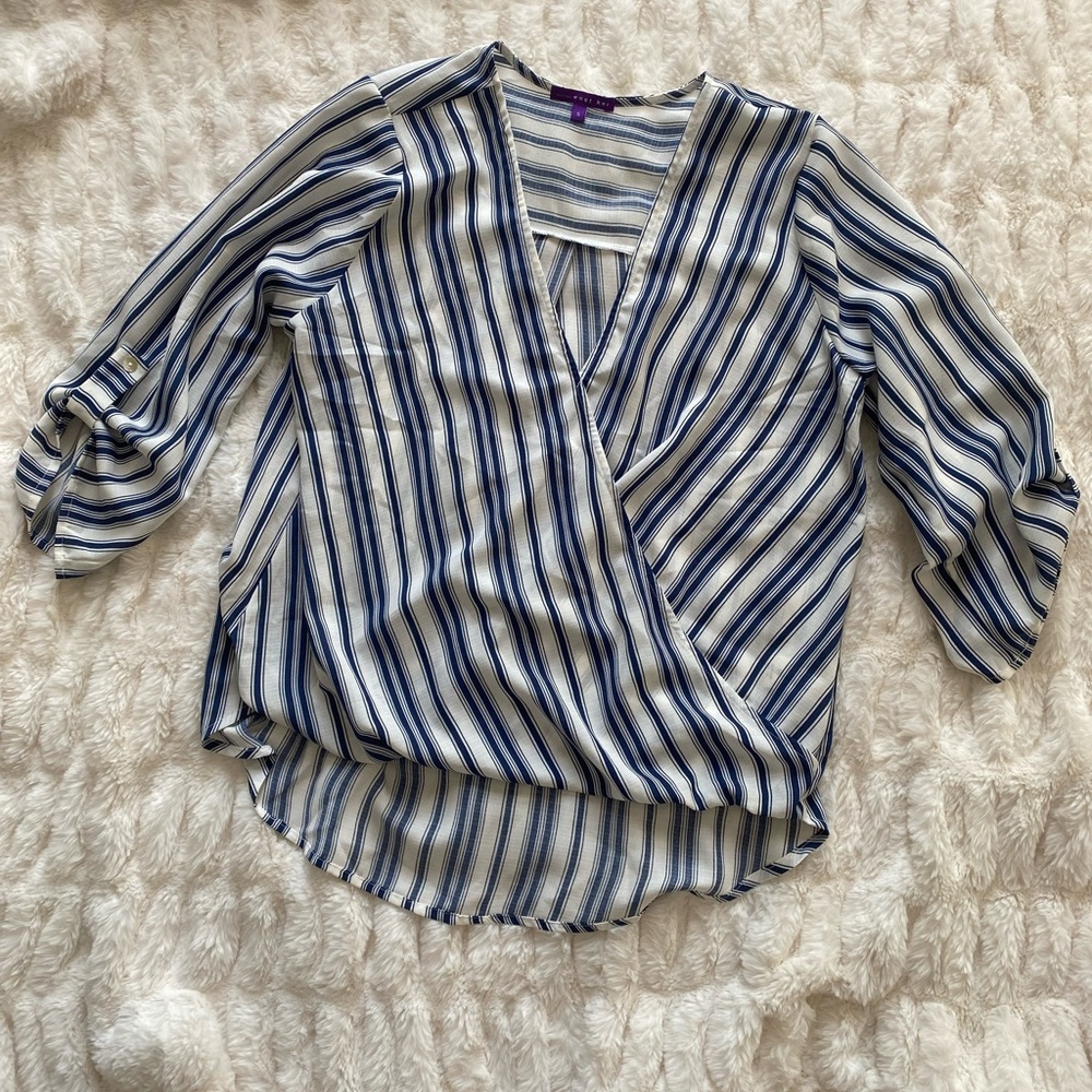 Blue and White Striped Blouse Size Small